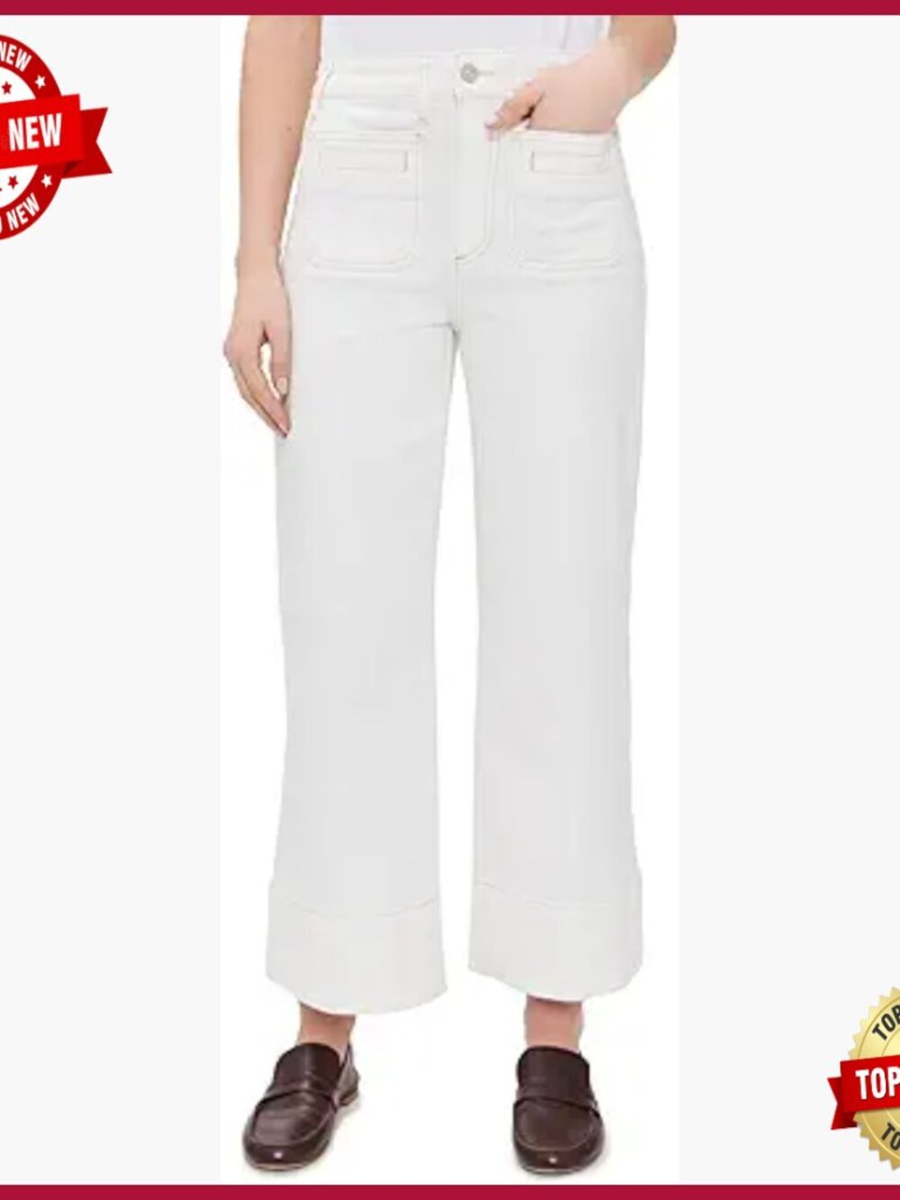 High Rise Wide Leg Jeans, Stretch Denim, Ankle Length, True to Size